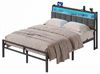 VASAGLE Bettgestell 140 x 200 cm mit Stauraum, Metallrahmen, Bett mit LED-Beleuchtung und Kopfteil, schwarz-braun Bild 2