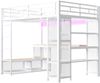Hochbett mit RGB LED-Streifen, Schreibtisch, Lattenrost, Trittleiter, offenem Kleiderschrank, und USB, 140x200 cm, Kinderbett mit Rausfallschut, Metallbett Bild 5