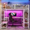 Hochbett mit RGB LED-Streifen, Schreibtisch, Lattenrost, Trittleiter, offenem Kleiderschrank, und USB, 140x200 cm, Kinderbett mit Rausfallschut, Metallbett Bild 2