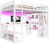Hochbett mit RGB LED-Streifen, Schreibtisch, Lattenrost, Trittleiter, offenem Kleiderschrank, und USB, 140x200 cm, Kinderbett mit Rausfallschut, Metallbett Bild 4