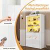 Merax 100 x 35 x 170 cm Vitrinenschränke, Sofa-Sideboard, Hochglanz-Aufbewahrungsschrank, mit LED-Leuchten, Displayschicht aus gehärtetem Glas, Vertikaler Hochschrank fürs Wohnzimmer, Weiß Bild 5