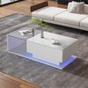 Couchtisch, Hochglanz, Weiß, Mit Glasplatte, Mit Schubladen, Kratzfest, Mit LED-Beleuchtung, Moderner Stil, 100 × 50 × 32 cm Bild 3