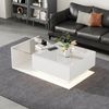 Couchtisch, Hochglanz, Weiß, Mit Glasplatte, Mit Schubladen, Kratzfest, Mit LED-Beleuchtung, Moderner Stil, 100 × 50 × 32 cm Bild 2