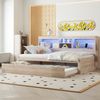 Merax Schlafsofa, Daybett, Tagesbett, 90*200cm , Ferngesteuerte Ambientebeleuchtung, Bettseitiges Staufach, Ausziehbares Bett, Steckdose + USB, Ohne Matratze, Natur Bild 5