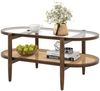 Couchtisch Beistelltisch mit Glas Tischplatte & Rattan Ablage 102 x 56 x 47 cm Braun Bild 3
