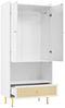 HAUSS SPOLE Kleiderschrank mit 2 türen und schubladen Weiß,garderobenschrank mit kleiderstangen (Schlafzimmerschrank mit Metallbeinen und Metallgriffen, großzügige Schublade mit handgeflochtener PE-Rattan-Front) stabile Kleiderstange und ein offenes Re... Bild 4