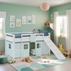 Hochbett Kinder 90x200 cm mit Rutsche Kinderbett Kinderhochbett Stockbett Vorhang Grün Mintgrün Leiter Holz Massiv Bild 2