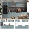 Küchenzeile R-Line Blau-Grau 300 cm mit Hochschrank, AP Marmor Vicco Bild 2