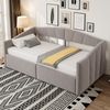 Merax Daybett Einzelbett, 90 x 200cm Polsterbett Schlafsofa , Mit hydraulischer Lagerung, Mit Lattenrost und Armlehnen, Klassisch Gestreift, Hautfreundlicher Samtstoff, Hellgrau Bild 2