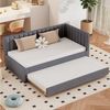 BlingBin Polsterbett mit Ausziehbares Schlafsofa, Daybett, Einzelbett (1er Set, 1-tlg, Multifunktionsbett mit Lattenrost, 90x200 cm), Jugendbetten Kinderbetten Gästebetten, Samtstoff, Grau Bild 5