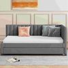 BlingBin Polsterbett mit Ausziehbares Schlafsofa, Daybett, Einzelbett (1er Set, 1-tlg, Multifunktionsbett mit Lattenrost, 90x200 cm), Jugendbetten Kinderbetten Gästebetten, Samtstoff, Grau Bild 2