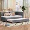 BlingBin Polsterbett mit Ausziehbares Schlafsofa, Daybett, Einzelbett (1er Set, 1-tlg, Multifunktionsbett mit Lattenrost, 90x200 cm), Jugendbetten Kinderbetten Gästebetten, Samtstoff, Grau Bild 3