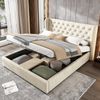 Polsterbett 140×200 cm aus Samt-Stoff mit Bettkasten und Lattenrost, beige Bild 2