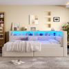 Stauraumbett mit LED-Beleuchtung, Lattenrost, Stauraum, Regal, USB und Type-C Anschlüssen, 90x200cm, Polsterbett, Einzelbett, Schlafsofa, Leinen Bild 2