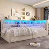 Stauraumbett mit LED-Beleuchtung, Lattenrost, Stauraum, Regal, USB und Type-C Anschlüssen, 90x200cm, Polsterbett, Einzelbett, Schlafsofa, Leinen Bild 3
