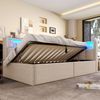 Stauraumbett mit LED-Beleuchtung, Lattenrost, Stauraum, Regal, USB und Type-C Anschlüssen, 90x200cm, Polsterbett, Einzelbett, Schlafsofa, Leinen Bild 4
