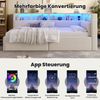 Stauraumbett mit LED-Beleuchtung, Lattenrost, Stauraum, Regal, USB und Type-C Anschlüssen, 90x200cm, Polsterbett, Einzelbett, Schlafsofa, Leinen Bild 5