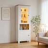 Merax 188 cm Hochschrank, Standvitrine mit 2 Schranktüren, sechs Einlegeböden, einer Rückwand in Naturholzoptik, verstellbaren Einlegeböden, Glasvitrine mit LED, Weiß Bild 2