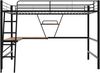 90x200cm Bettgestell Metallbett, Eisenbett, Hochbett mit L-förmigem Schreibtisch und einem Regal für Kinder, Jugendliche und Erwachsene, Schwarz Bild 5