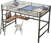 90x200cm Bettgestell Metallbett, Eisenbett, Hochbett mit L-förmigem Schreibtisch und einem Regal für Kinder, Jugendliche und Erwachsene, Schwarz Bild 4