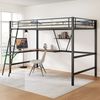 90x200cm Bettgestell Metallbett, Eisenbett, Hochbett mit L-förmigem Schreibtisch und einem Regal für Kinder, Jugendliche und Erwachsene, Schwarz Bild 1