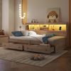 Holzbett mit LED-Beleuchtung und Stauraum, 90x200 cm, Einzelbett mit Mehrfachsteckdose und Lattenrost, Jugendbett Bild 2