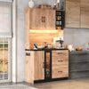 Merax Küchenbuffet mit Steckdose, LED-Beleuchtung und verstellbaren Einlegeböden, Hochschrank Küchenschrank Holzoptik Geschirrschrank mit Arbeitsplatte, Natur Bild 2