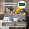 Polsterbett 140x200 cm, Hydraulisches Schwebender Bettrahmen mit Stauraum, Multifunktionales Polsterbett mit USB-Steckdose und LED-Licht, Wendekopfteil, Leinen grau Bild 4