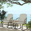 Flieks Gartenmöbel Set 3-tlg mit 2 Schaukelstühlen, Beistelltisch & Kissen, Outdoor Balkonmöbel Set für 2 Personen, Beige Bild 2