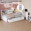 Bett 90x200 cm aus Holz mit Stauraum und USB-Anschlüssen – weißes Einzelbett mit ausziehbarem Schreibtisch Bild 3