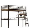 Hochbett, 90*200cm , Ohne Matratze, Bett mit Schreibtisch, Regale, Geländer, Leiter, Eisenrahmen, Schwarz Bild 4