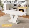 Esstisch 120/160x80 cm ausziehbar – rechteckiger Tisch aus MDF in Weiß mit V-förmigen Metallbeinen Bild 4