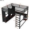Hochbett mit Schreibtisch, LED-Streifen, Lattenrost, Kleiderschrank, Regal, Leiter, 160x200cm, Metallbett, Kinderbett, Jugendbett Bild 5