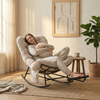 LVHOM Schaukelstuhl mit ausziehbarer Fußstütze, Rattanstuhl mit Stahlrahmen, Schaukelsessel mit gepolstertem Kissen und Seitentasche, Lounge Sessel, 1 St, Beige Bild 2