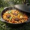 BIG-PAN Wok Authentischer usbekischer Kazan aus Gusseisen 12L mit Aluminium Deckel, Gusseisen (Namangan Dutch Oven Asia Wok Gusseisentopf, für Plov, Grill & Outdoor Küche), traditioneller Gusseisen Topf Bild 2