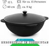 BIG-PAN Wok Authentischer usbekischer Kazan aus Gusseisen 12L mit Aluminium Deckel, Gusseisen (Namangan Dutch Oven Asia Wok Gusseisentopf, für Plov, Grill & Outdoor Küche), traditioneller Gusseisen Topf Bild 3