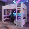 Hochbett 140x200 cm mit LED-Beleuchtung, Schreibtisch und Regalen,Jugendbett mit integriertem Bild 4