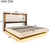 Merax Polsterbett, 180x200cm Doppelbett, mit Lattenrost, LED & Bettkasten, Hydraulik, Leinen Beige & Walnuss, ohne Matratze Bild 4