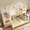 Merax Etagenbett 90x200cm oben 140x200cm unten Hausbett Kinderbett mit Treppenschrank Stauraum Regalen sicherer Aufstieg, Weiß Bild 3