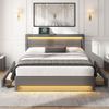 Polsterbett 140x190 cm mit LED Beleuchtung Wireless Charging USB Anschluss und 4 Schubladen Stoffbett mit Kopfteil Lattenrost Modernes Bett Bild 3