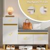 Schuhschrank mit Sitzbank 120 x 35 x 85 cm, MDF in Weiß mit Hochglanz-Fronten und Schublade Bild 5