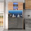 HAUSS SPOLE Highboard mit Schubladen,Anrichte Küchenhochschrank Arbeitsplatte LED Steckdosen (Küchenhochschrank Anrichte mit 3 Schubladen, Schrankfach mit Einlegeboden, Aufbewahrungsschrank mit LED Lichtleisten per App steuerbar) Bild 2