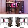 Merax Hochbett Kinderbett 90×200 cm, Jugendbett, Einzelbett mit Ablage, Schreibtisch, Steckdose und LED-Beleuchtung, Integrierter Stauraumtreppe (links/rechts montierbar), Schwarz Bild 5