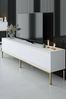 Dmora Fernsehschrank Espero, Ständer für Wohnzimmerfernseher, Niedriges Wohnzimmer-Sideboard, TV-Ständerbasis, 180x30h47 cm, Weiß und Gold Bild 5