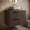 Badplaats Waschbeckenunterschrank Rimini 60 x 46 cm Walnuss Braun - Hängender Badezimmerschrank mit 2 Soft-Close Schubladen Bild 2