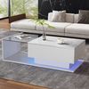 Merax Couchtisch mit Glastischplatte und Schublade, Beistelltisch Hochglanz mit LED inkl. APP, Wohnzimmertisch Bild 2