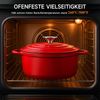 Zedelmaier Bräter Gusseisen Topf 22/24/26cm Incl. Silikon Topflappen Topfuntersetzer, (Set, 1 Pot mit 1 lid, 2 Ofenhandschuhe, 1 Topfuntersetzer), Backofengeeignet Induktionsgeeignet Zum Braten, Schmoren, Kochen Bild 4