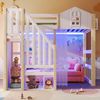 Ulife Etagenbett Hochbett Kinderbett mit LED-Leuchten, Fensterform, Ablageleiter (1-St, Ohne Matratze), Weiß+Natur,90x200 cm Bild 4