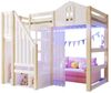 Ulife Etagenbett Hochbett Kinderbett mit LED-Leuchten, Fensterform, Ablageleiter (1-St, Ohne Matratze), Weiß+Natur,90x200 cm Bild 3