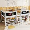Kinder Halbhohes Bett 90x200cm mit Aufbewahrungsfächern,Sicherheitsgeländer,stabile Leiter, Zeichentafel,multifunktionales Hochbett Bild 2